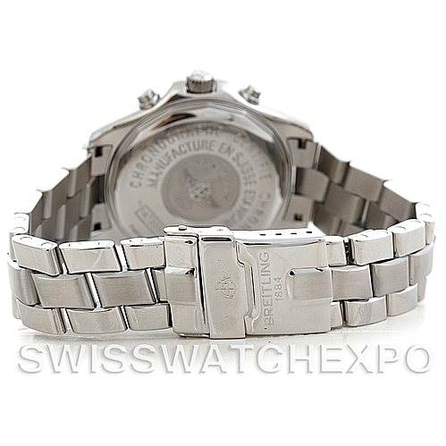 This image shows the Breitling Colt A53035 Men's Stainless Steel Black Dial A53035 Men's Stainless Steel Black Dial watch from the back, focusing on the clasp and the case back.