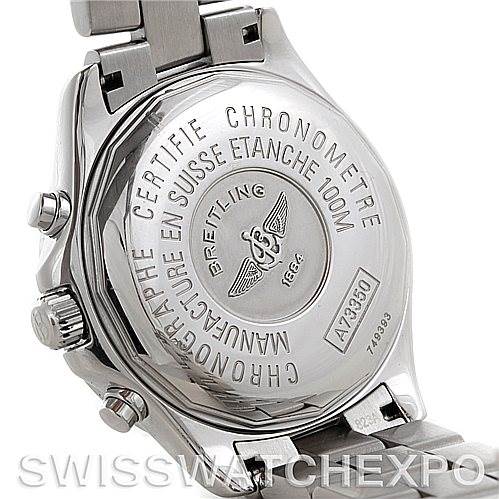The image shows the back case and part of the bracelet of a Breitling Colt A53035 Men's Stainless Steel Black Dial A53035 Men's Stainless Steel Black Dial watch, displaying engravings and the brand logo.