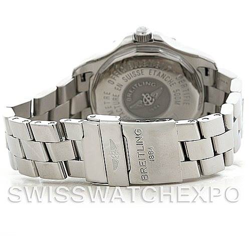 This image shows the back case and clasp mechanism of a Breitling Colt A32350 Men
s Stainless Steel Grey Dial A32350 Men
s Stainless Steel Grey Dial watch.