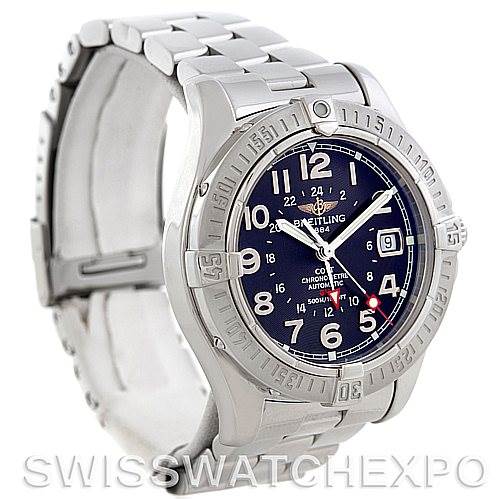 This image shows a Breitling Colt A32350 Men
s Stainless Steel Grey Dial A32350 Men
s Stainless Steel Grey Dial watch at a three-quarter angle, highlighting the bezel, dial, bracelet, and crown.