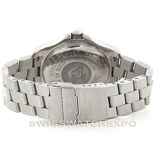 The image shows the back and bracelet of a Breitling Colt A74380 Men's Stainless Steel Blue Dial A74380 Men's Stainless Steel Blue Dial watch, highlighting the case back and stainless steel links.