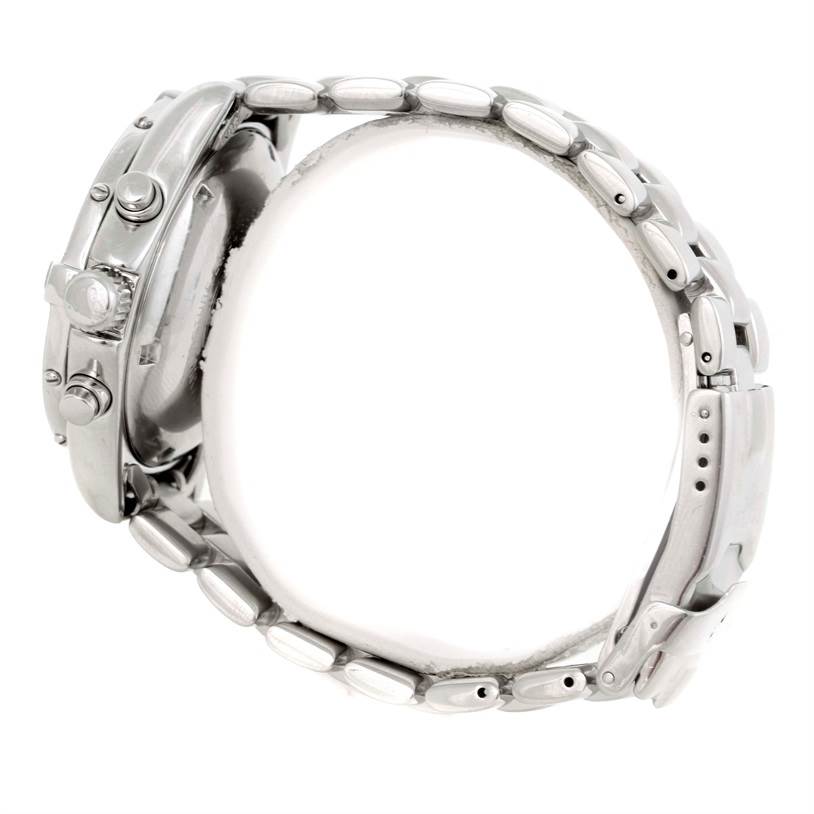 This Breitling Colt A13035 Men's Stainless Steel Blue Dial A13035 Men's Stainless Steel Blue Dial watch is shown from a side angle, highlighting the crown, pushers, case, and bracelet.