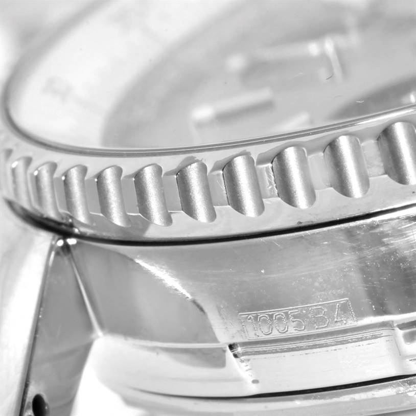 Close-up angle shows the bezel, engraving, and part of the case of the Breitling Navitimer A24322 Men's Stainless Steel Black Dial A24322 Men's Stainless Steel Black Dial watch.