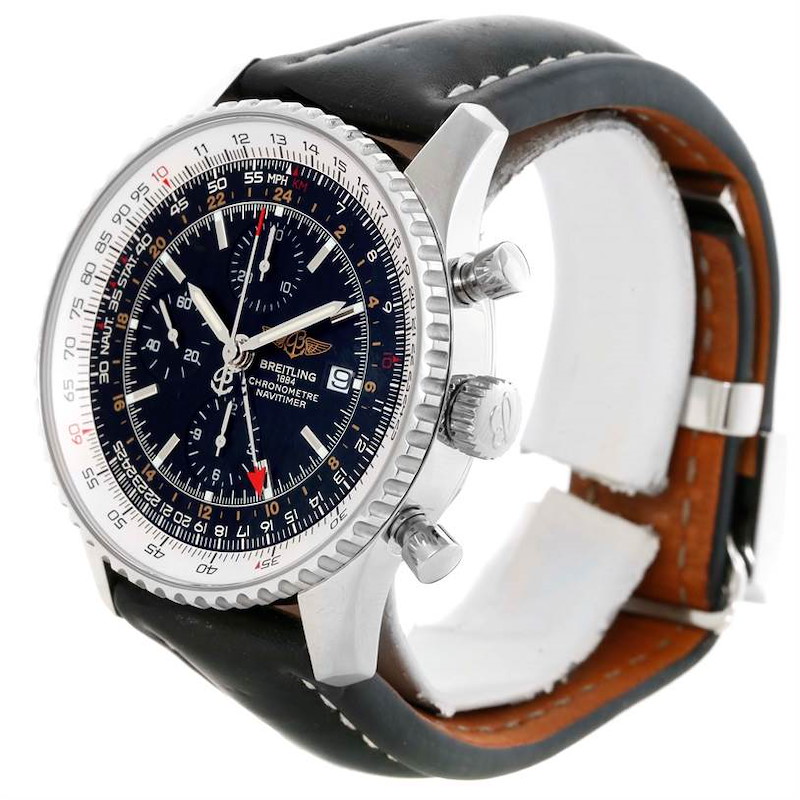 Breitling Navitimer World Chronograph Black Dial Steel Watch A24322 SwissWatchExpo
