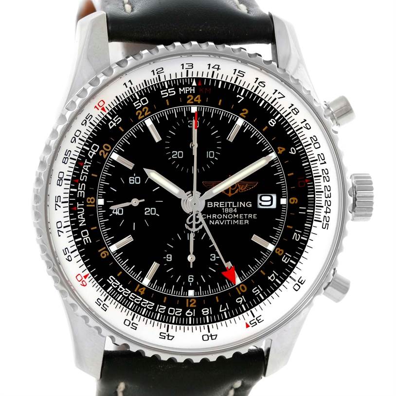Breitling Navitimer World Chronograph Black Dial Steel Watch A24322 ...