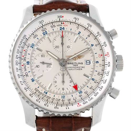 Photo of Breitling Navitimer World Chronograph GMT Brown Strap Watch A24322