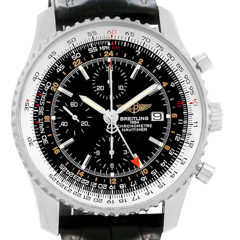 Breitling Navitimer World Chronograph GMT Steel Watch A24322 SwissWatchExpo
