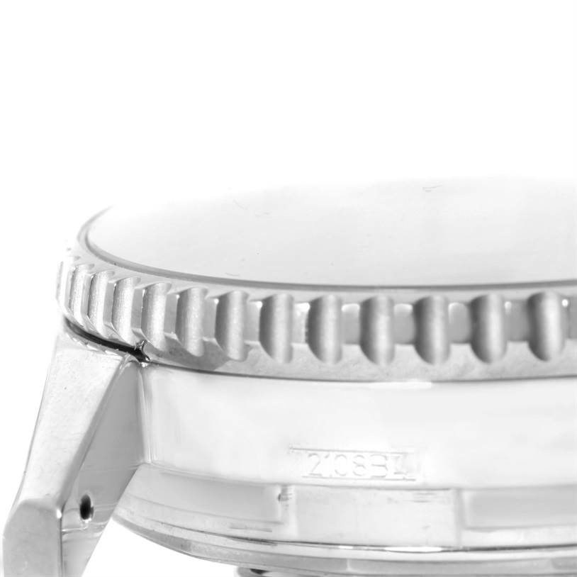 This close-up image displays the side view of a Breitling Navitimer A24322 Men's Stainless Steel Blue Dial A24322 Men's Stainless Steel Blue Dial model, focusing on its bezel and lugs.