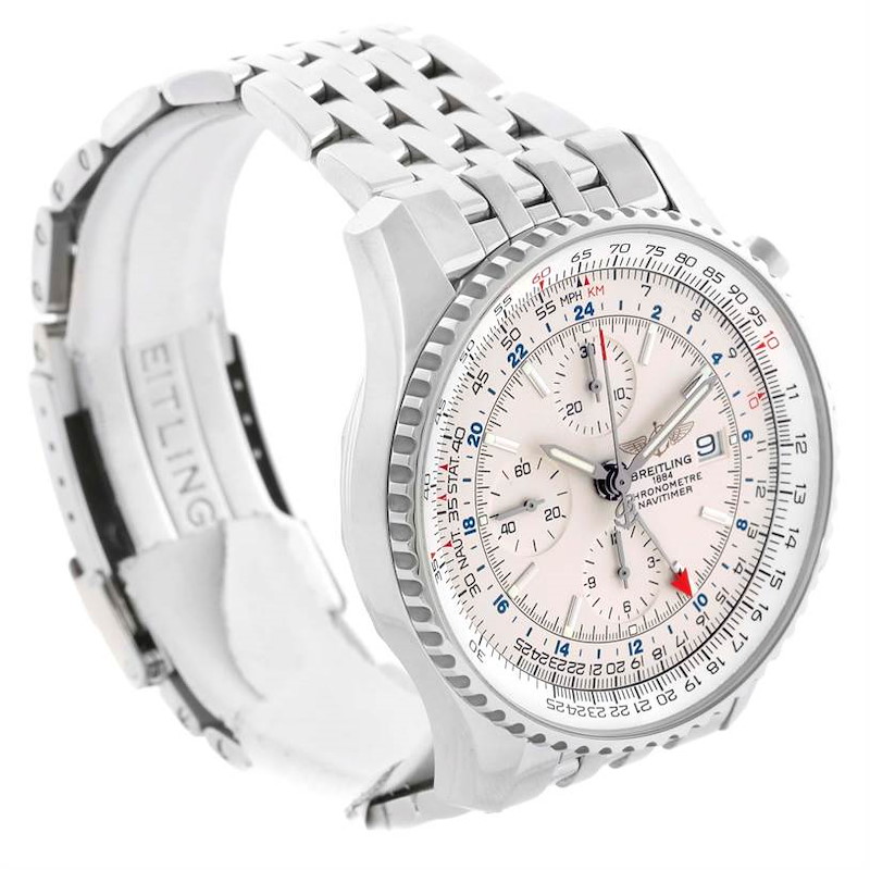Breitling Navitimer World GMT Silver Dial Watch A24322 Box Papers SwissWatchExpo