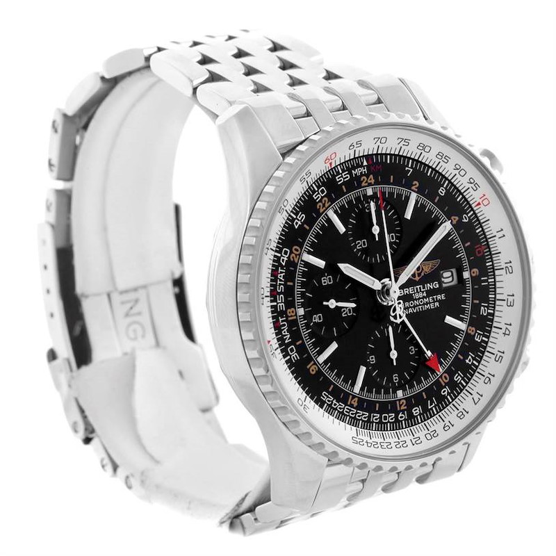Breitling Navitimer World GMT Black Dial Steel Bracelet Watch A24322 SwissWatchExpo
