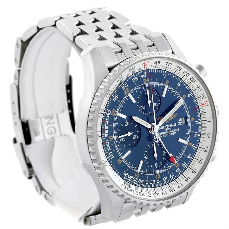 Breitling Navitimer World GMT Chronograph Blue Dial Watch A24322 Box SwissWatchExpo