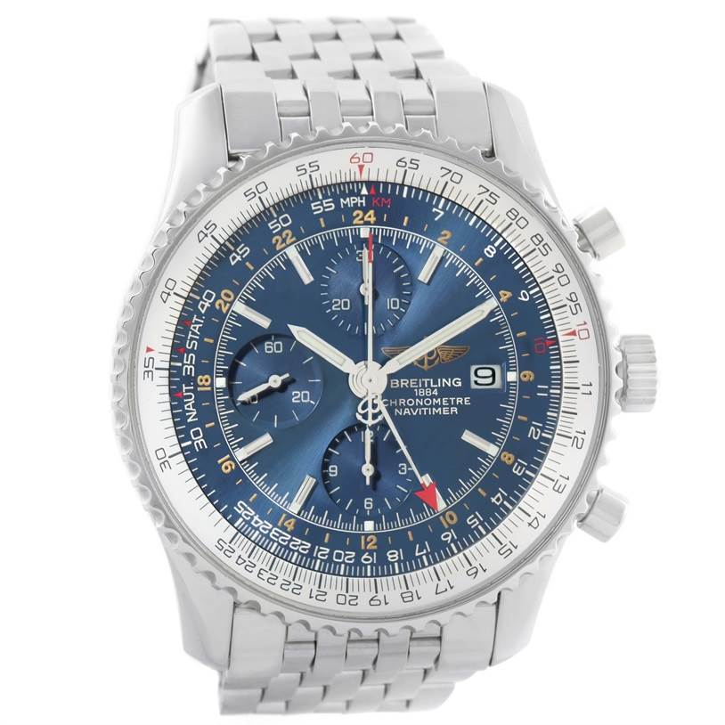Breitling Navitimer World GMT Chronograph Blue Dial Watch A24322 Box ...