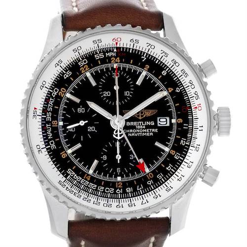 Photo of Breitling Navitimer World Chrono GMT Steel Brown Strap Watch A24322