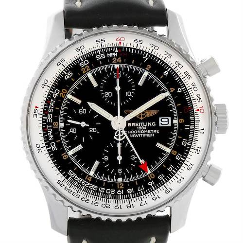 Photo of Breitling Navitimer World Chrono GMT Steel Black Strap Watch A24322