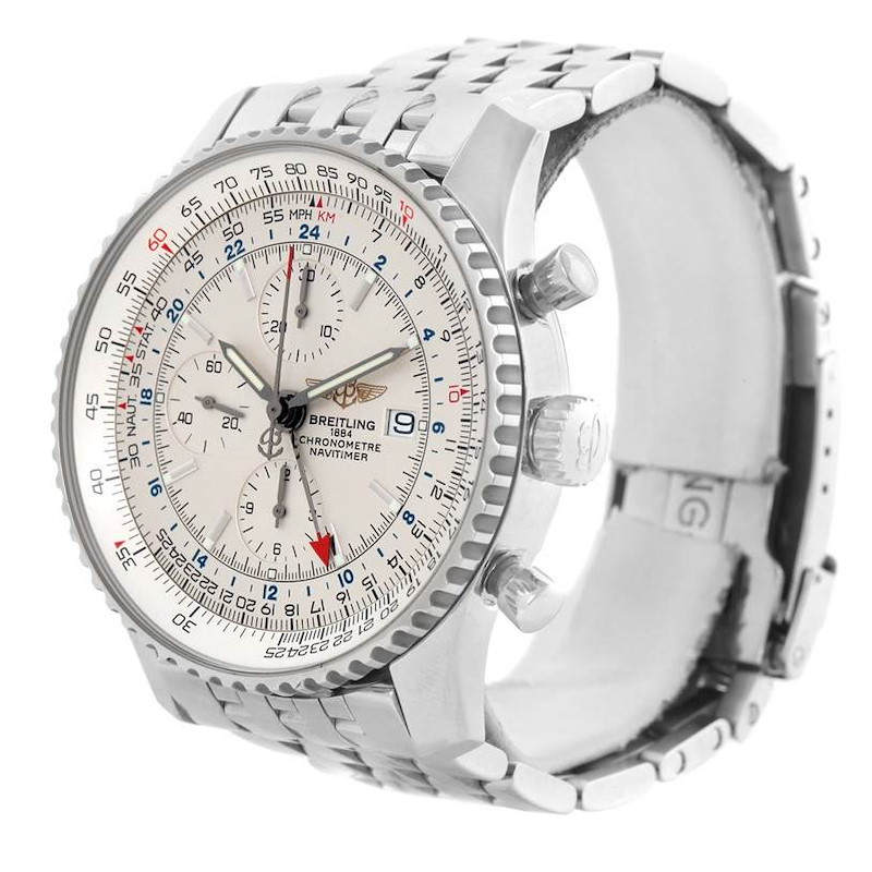 Breitling Navitimer World Silver Dial Steel Automatic Watch A24322 SwissWatchExpo