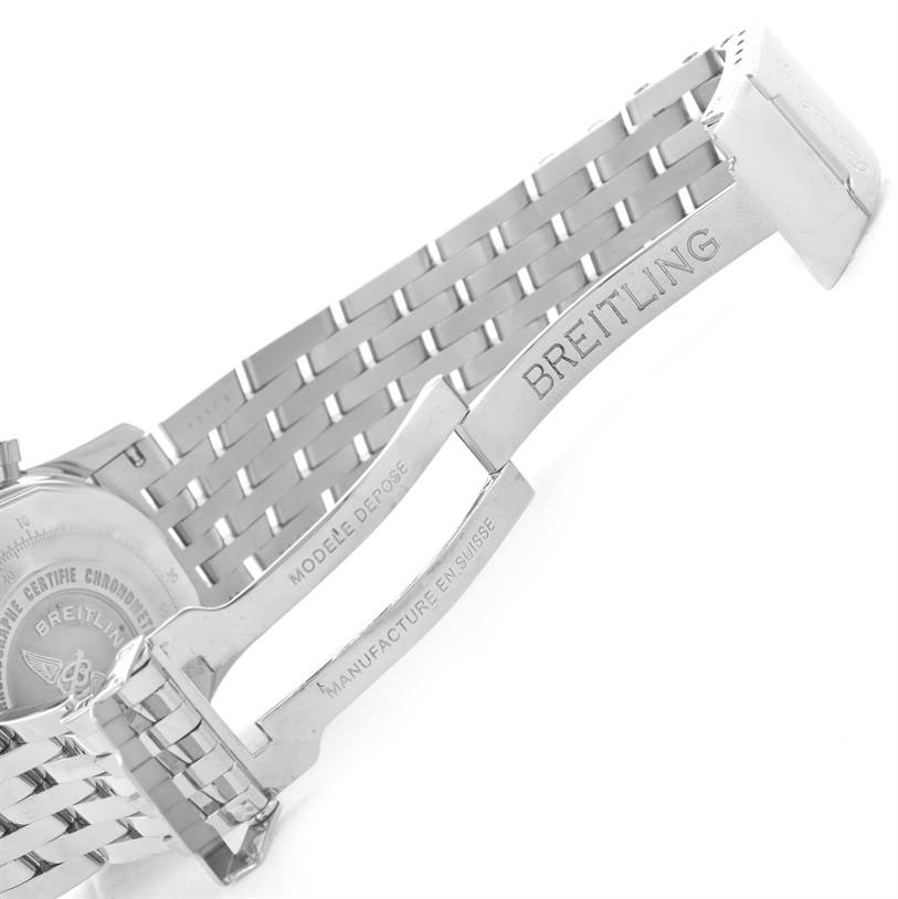 The image shows the open bracelet and clasp of a Breitling Navitimer A23322 Men's Stainless Steel Black Dial A23322 Men's Stainless Steel Black Dial watch from the rear side.