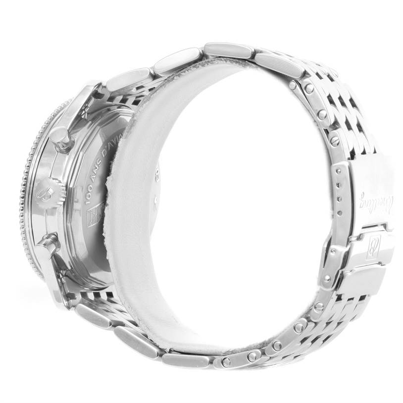 The image shows the back case and metal bracelet of a Breitling Navitimer A35330 Men's Stainless Steel Black Dial A35330 Men's Stainless Steel Black Dial watch from a side angle.