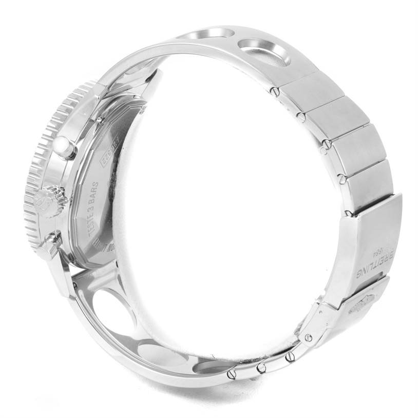 The image shows the side profile and metal bracelet of a Breitling Navitimer A26322 Men's Stainless Steel Black Dial A26322 Men's Stainless Steel Black Dial watch.