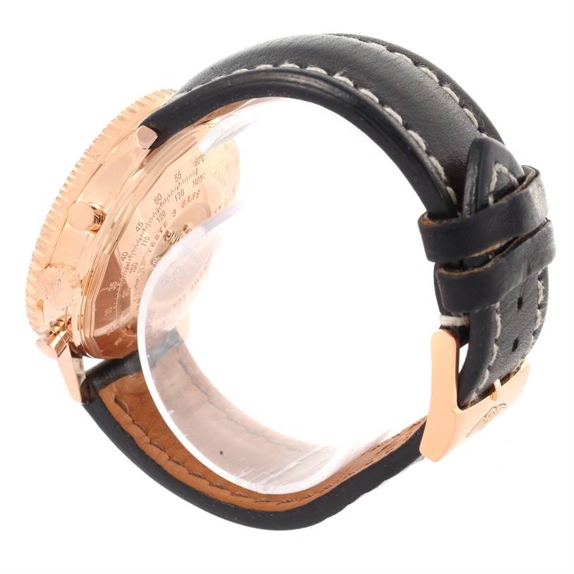 The image shows the back and side view of a Breitling Navitimer RB0120 Men's Rose Gold Black Dial RB0120 Men's Rose Gold Black Dial watch, focusing on the strap and casing details.