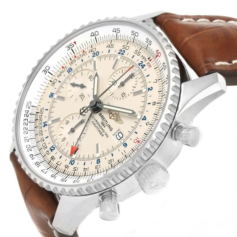 Breitling Navitimer World Chronograph GMT Brown Strap Watch A24322 ...