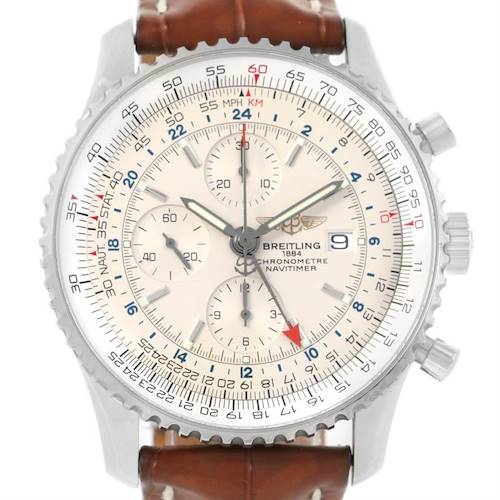 Photo of Breitling Navitimer World Chronograph GMT Brown Strap Watch A24322