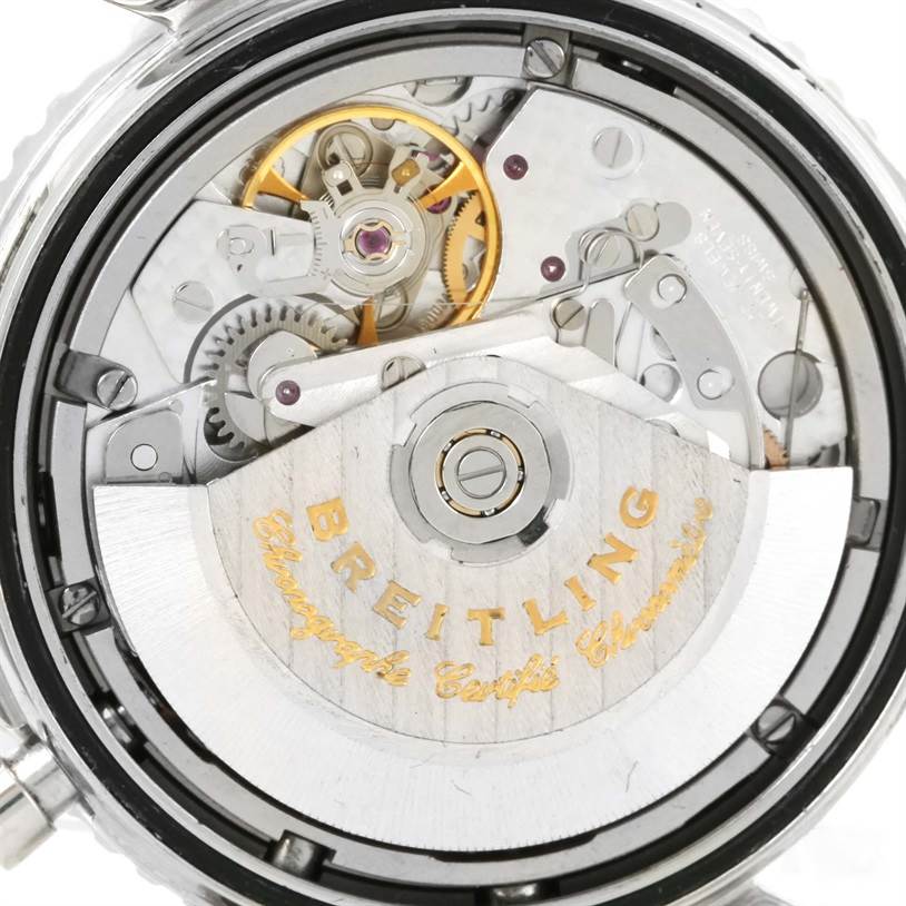 This is a close-up view of the movement and rotor of the Breitling Navitimer A23322 Men's Stainless Steel Silver Dial A23322 Men's Stainless Steel Silver Dial watch.