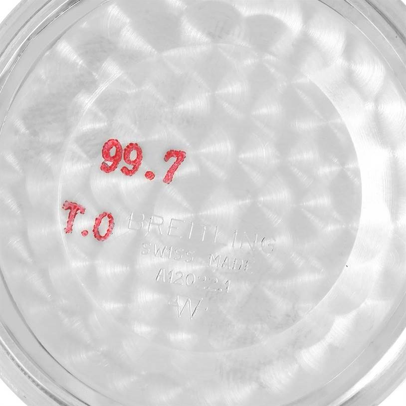 This image shows the inner case back of a Breitling Navitimer A12022 Men
s Stainless Steel Black Dial A12022 Men
s Stainless Steel Black Dial watch.