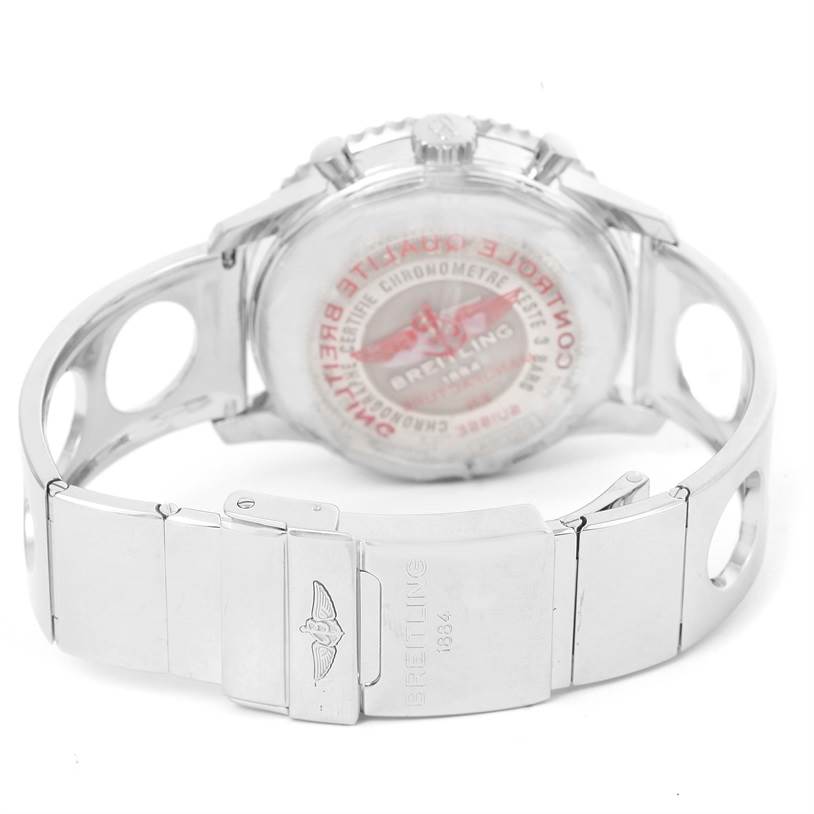 This image shows the back case and clasp of a Breitling Navitimer AB0120 Men
s Stainless Steel Black Dial AB0120 Men
s Stainless Steel Black Dial watch.