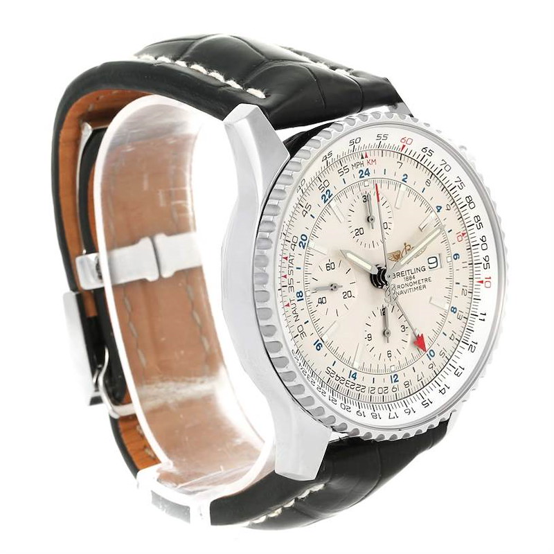 Breitling Navitimer World Chronograph GMT Black Strap Watch A24322 SwissWatchExpo