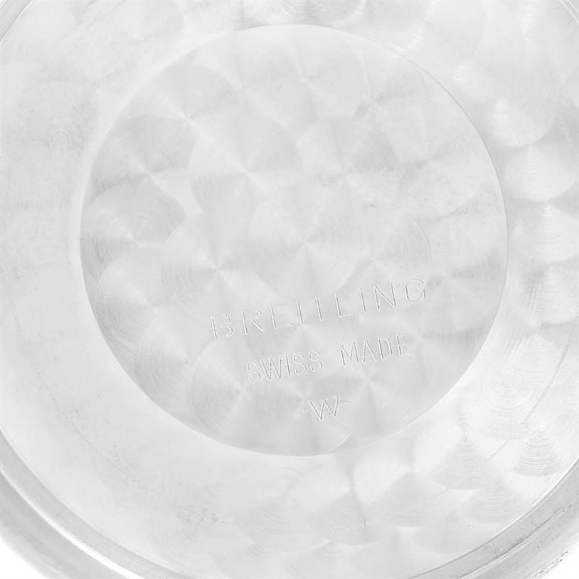 This image shows the inner case back of a Breitling Navitimer A24322 Men's Stainless Steel Blue Dial A24322 Men's Stainless Steel Blue Dial watch, featuring engraved text "BREITLING SWISS MADE."