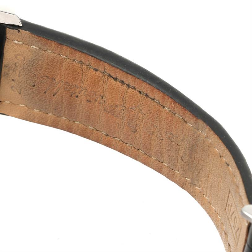 The image shows the inner side of the leather strap of a Breitling Navitimer A24322 Men's Stainless Steel Blue Dial A24322 Men's Stainless Steel Blue Dial watch, focusing on the stitching and texture.