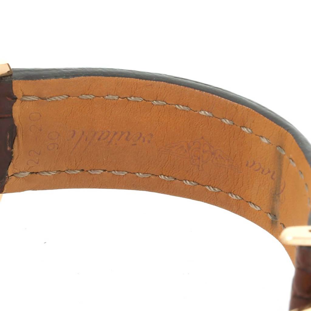 This image shows a close-up view of the leather strap's underside of a Breitling Navitimer R23322 Men's Rose Gold Black Dial R23322 Men's Rose Gold Black Dial watch.