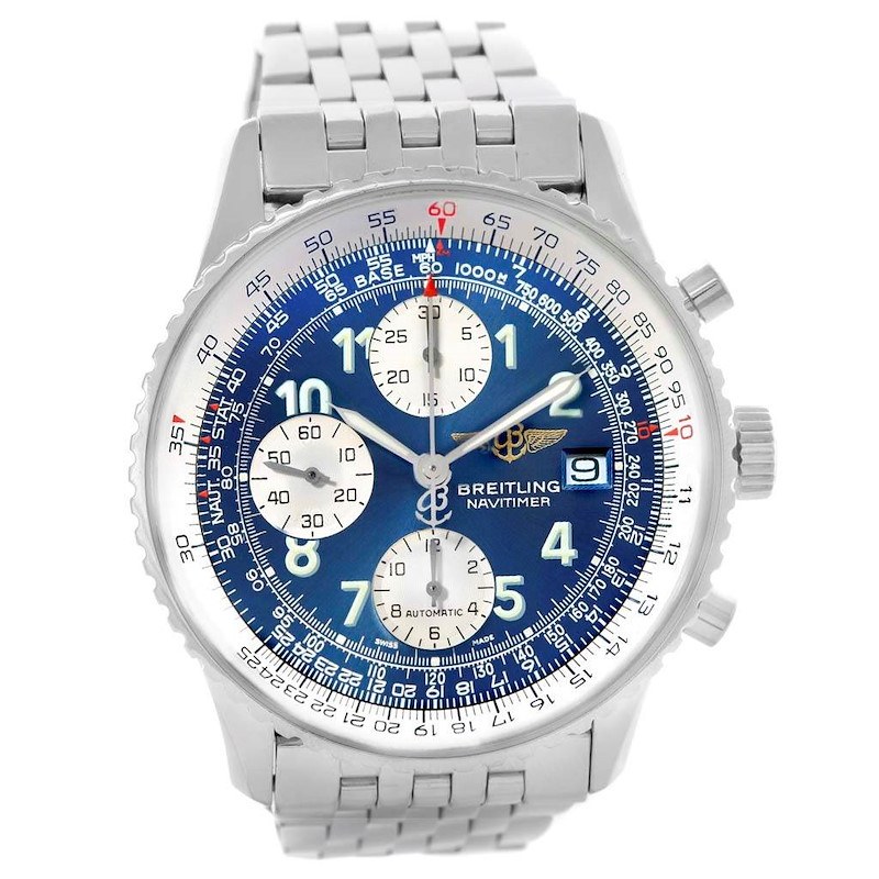 Breitling Navitimer II Stainless Steel Blue Dial Mens Watch A13322 SwissWatchExpo