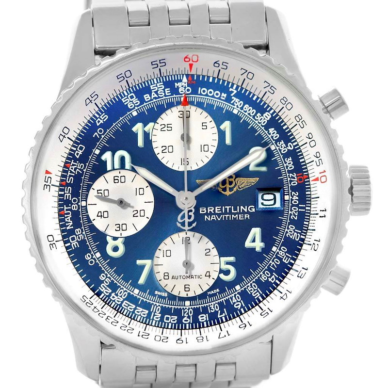 Breitling Navitimer II Stainless Steel Blue Dial Mens Watch A13322 SwissWatchExpo