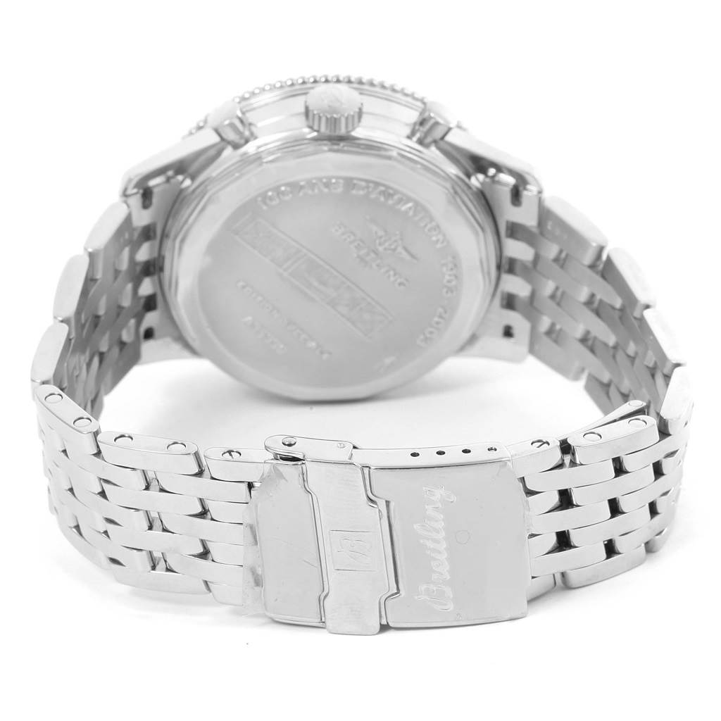 This is an image showing the back case and bracelet of a Breitling Navitimer A35330 Men
s Stainless Steel Black Dial A35330 Men
s Stainless Steel Black Dial watch.