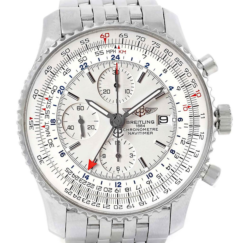 Breitling Navitimer World Silver Dial Steel Mens Watch A24322 SwissWatchExpo