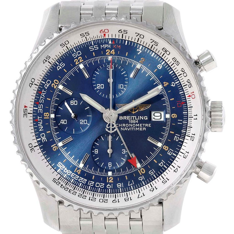 Breitling Navitimer World Blue Dial Steel Mens Watch A24322 SwissWatchExpo