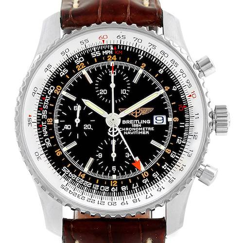 Photo of Breitling Navitimer World Black Dial Brown Strap Mens Watch A24322