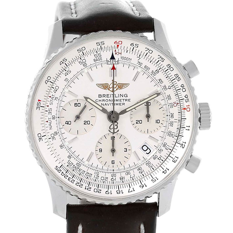 Breitling Navitimer Chronograph Silver Dial Black Strap Watch A23322 SwissWatchExpo
