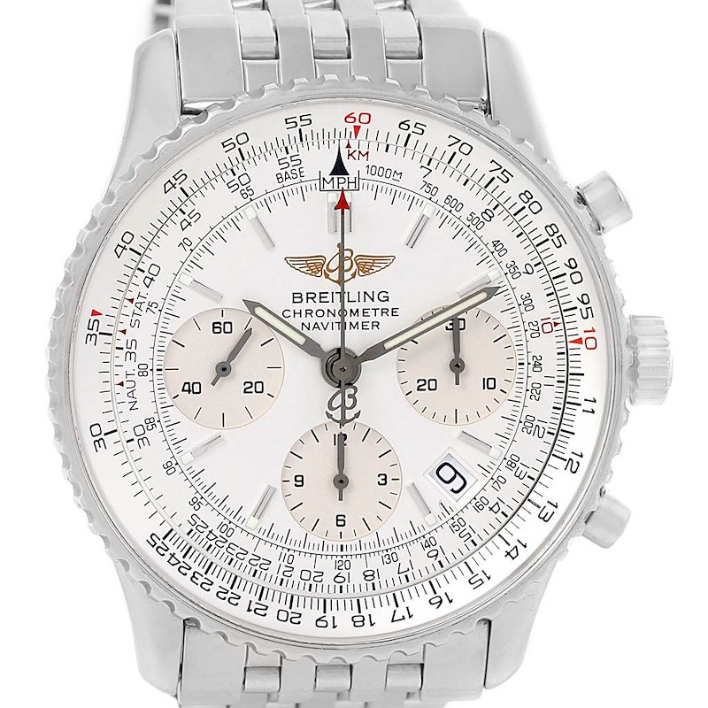 Breitling Navitimer Chrono Silver Dial Steel Bracelet Watch A23322 SwissWatchExpo