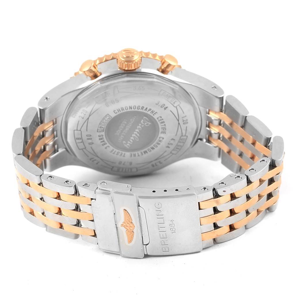 This image shows the back case and clasp of the Breitling Navitimer C23340 Men
s Steel and Gold (two tone) Black Dial C23340 Men
s Steel and Gold (two tone) Black Dial watch, taken from a rear angle.