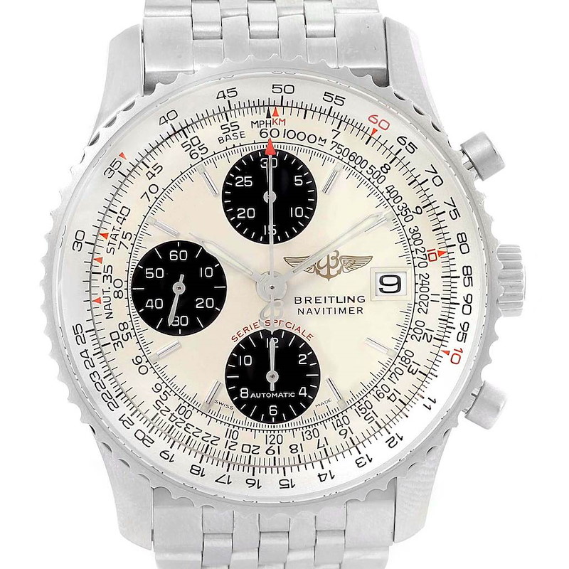 Breitling Navitimer Fighter Chronograph Silver Dial Steel Watch A13330 SwissWatchExpo