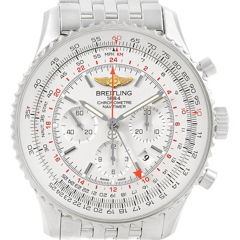 Breitling Navitimer GMT 48 Silver Dial Mens Watch AB0441 Box Papers SwissWatchExpo