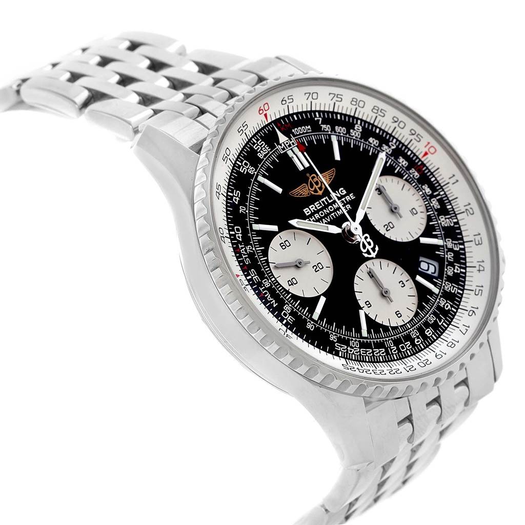 The image shows a Breitling Navitimer A23322 Men's Stainless Steel Silver Dial A23322 Men's Stainless Steel Silver Dial watch at an angled front view, featuring its dial, bezel, and bracelet.