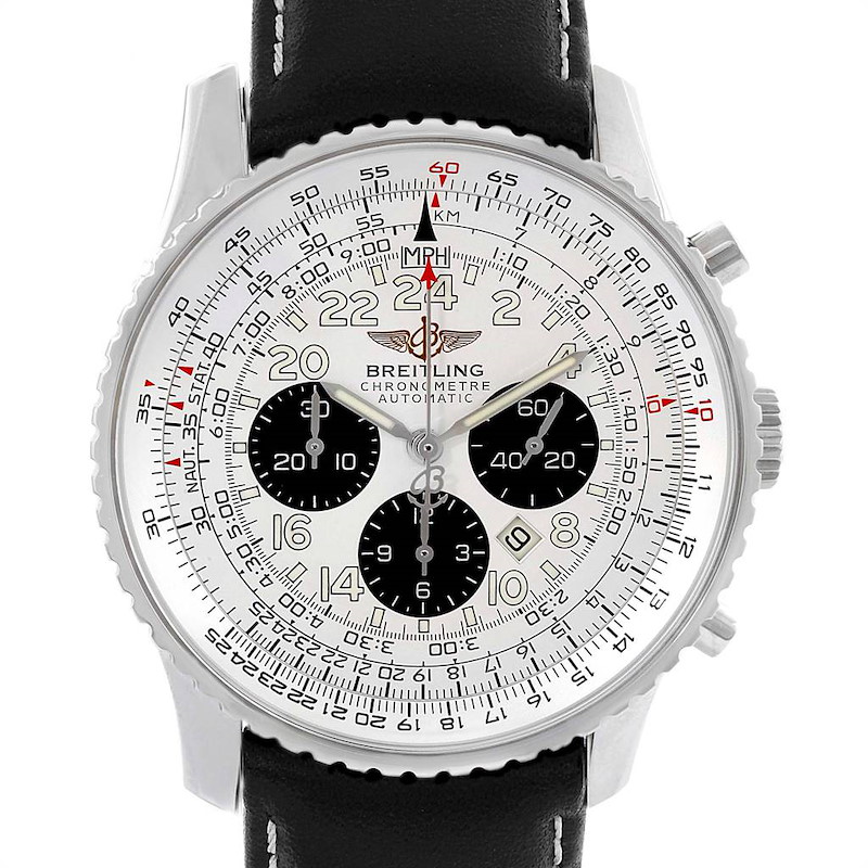 Breitling Navitimer Cosmonaute Black Strap Steel Mens Watch A22322 SwissWatchExpo