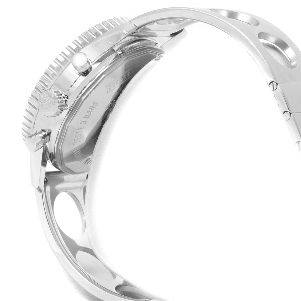 The image shows a side view of a Breitling Navitimer A26322 Men's Stainless Steel Black Dial A26322 Men's Stainless Steel Black Dial watch, including the crown, case, and part of the strap.