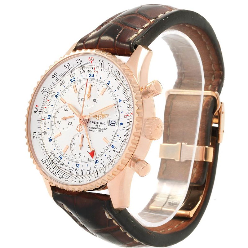 Breitling Navitimer World 18K Rose Gold Silver Dial LE Watch H24322 SwissWatchExpo