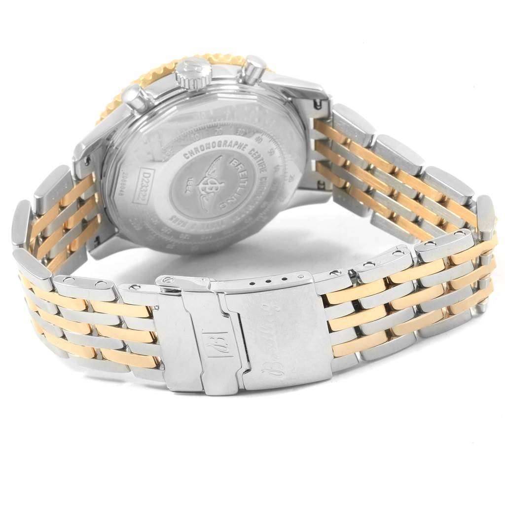 This image shows the back view of the Breitling Navitimer D23322 Men's Stainless Steel Blue Dial D23322 Men's Stainless Steel Blue Dial watch, highlighting the case back, bracelet, and clasp.