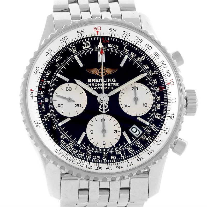 Breitling Navitimer Chronograph Black Dial Steel Watch A23322 Box Papers SwissWatchExpo