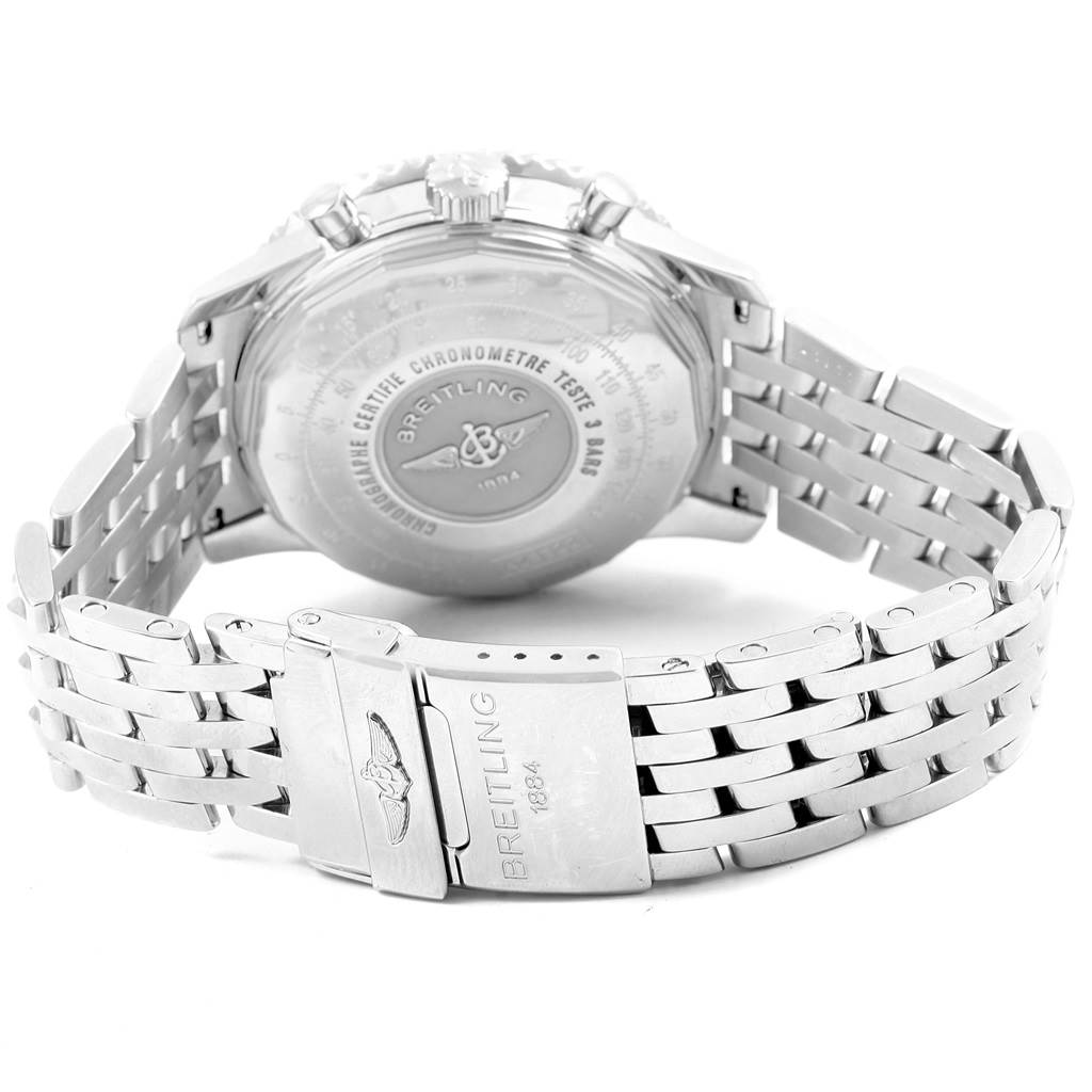 The image shows the back view and bracelet clasp of the Breitling Navitimer A23322 Men's Stainless Steel Black Dial A23322 Men's Stainless Steel Black Dial watch.